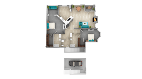 Floor plan for 2 beds, 2 baths, 1251 sqft